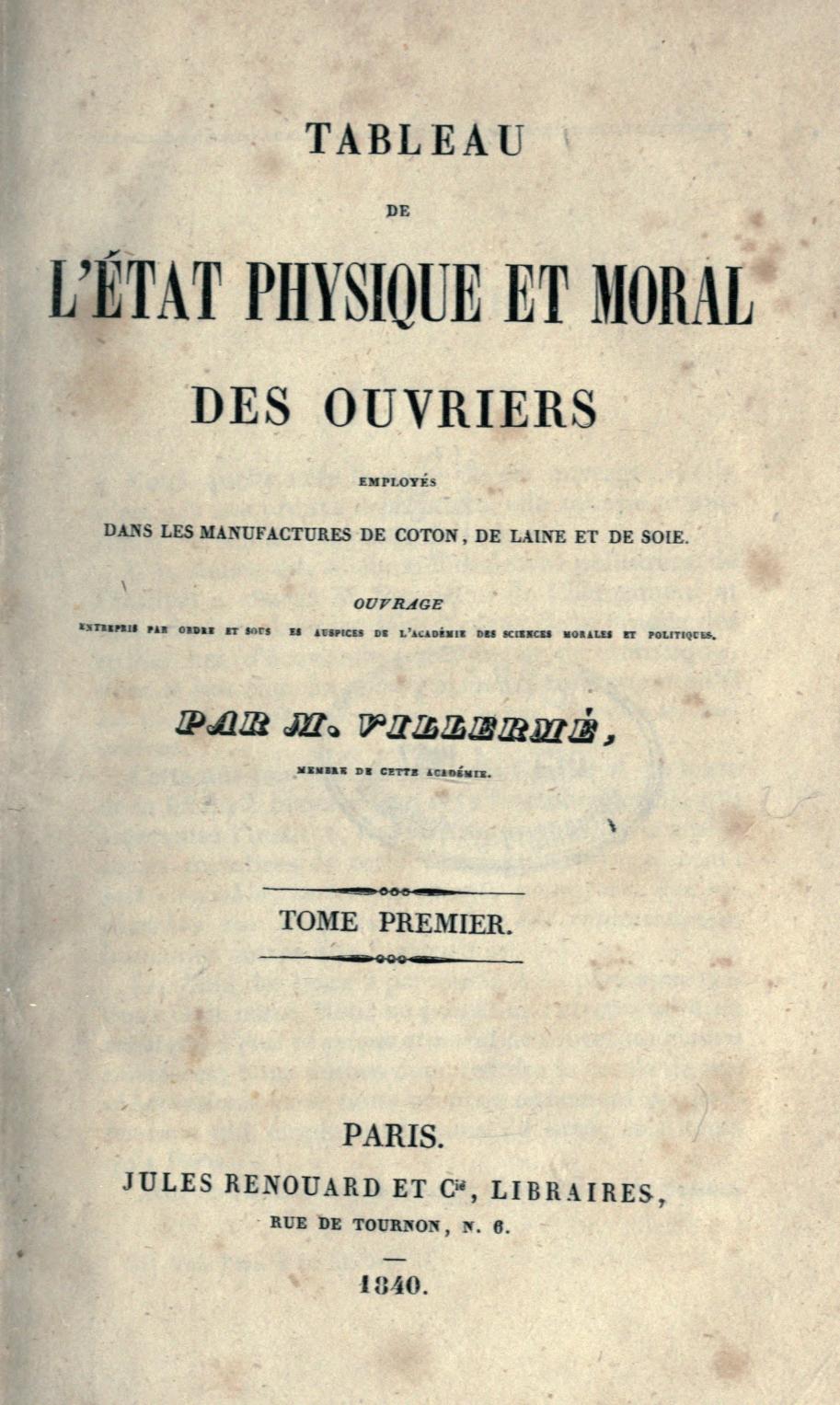 VILLERMÉ, Louis René [1840]